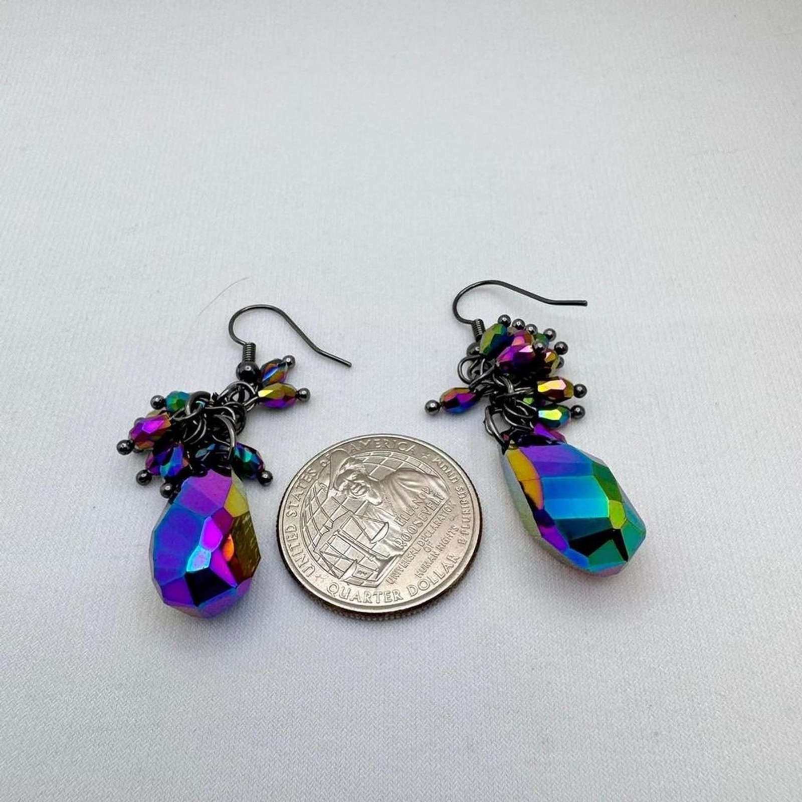 Rainbow Crystal Statement Drop Earrings Y2K Goth Festival Jewelry