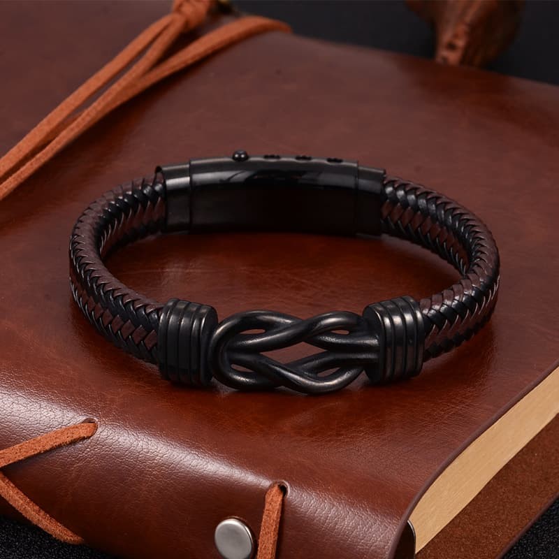 Men’s Braided Leather Bracelet Magnetic Locket Bangle Cuff a Card for the Son