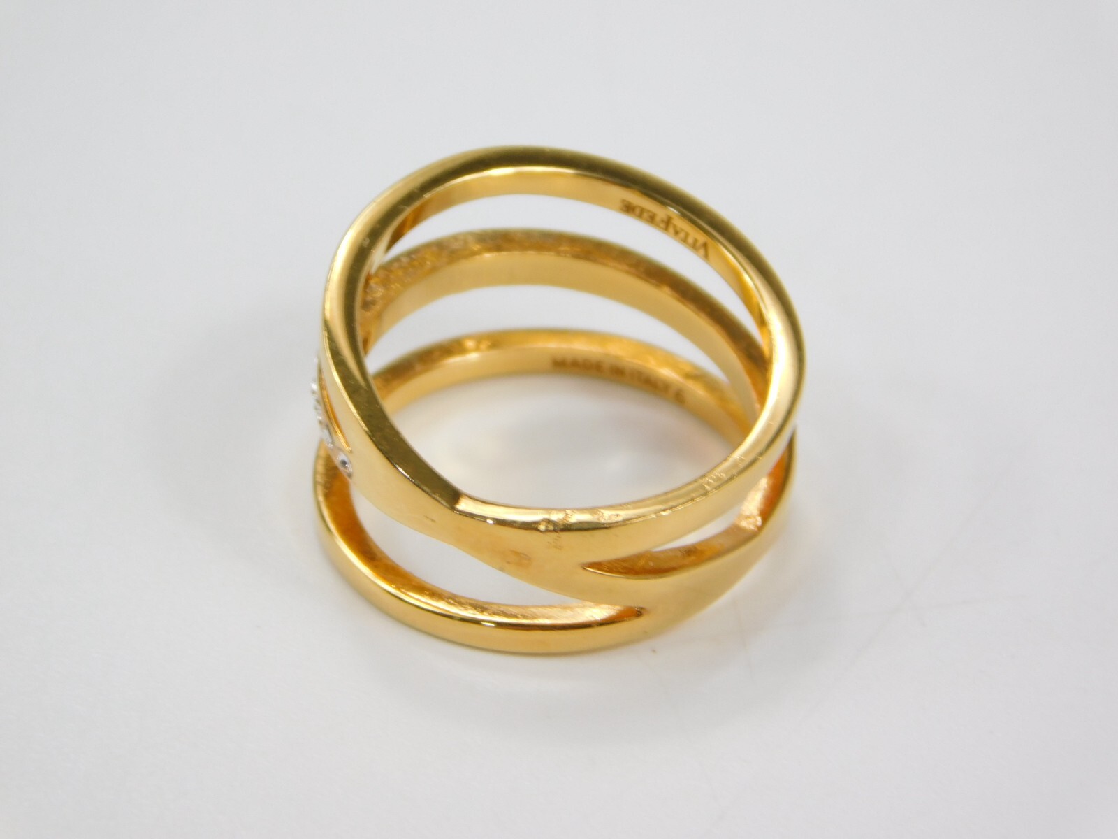 Vita Fede Italy Gold Tone Pave Crystal Ring Size 6 Designer