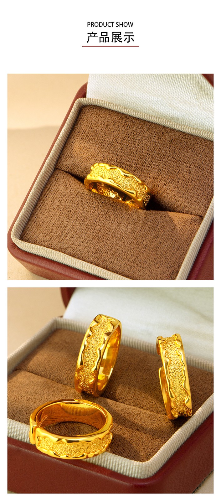 22K 23K 24K Thai Baht Yellow Gold ring with simple opening adjustment