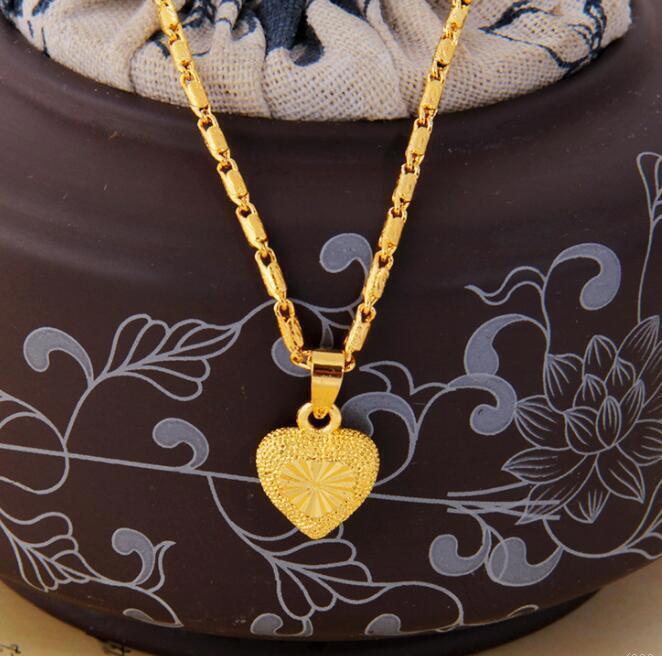 Women Girl Heart 22K 23K 24K THAI BAHT YELLOW GP GOLD NECKLACE Jewelry New