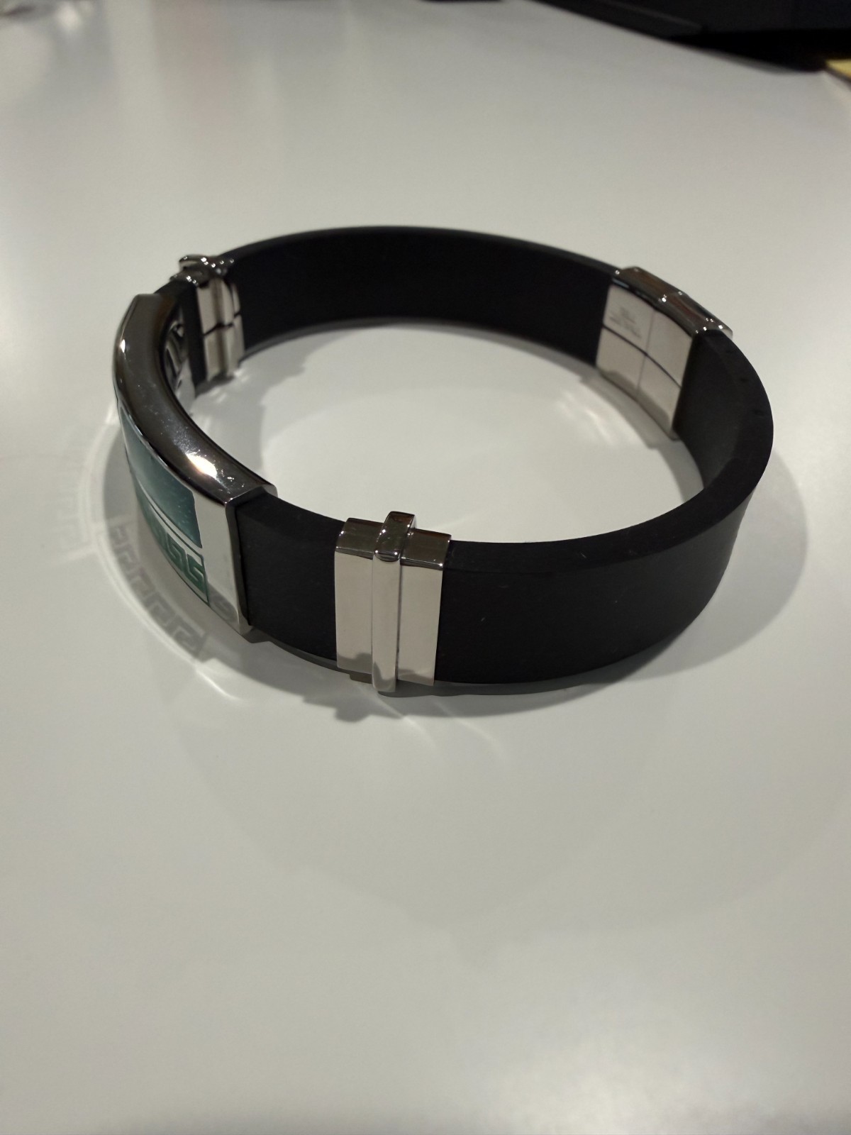 New! 8 inch Black and Green Silicone/Stainless Steel Bracelet/Wristband