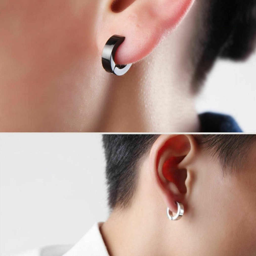 Mens Womens Stainless Steel Clip On Fake Ear Earrings Hoop Huggie Non-Piercing