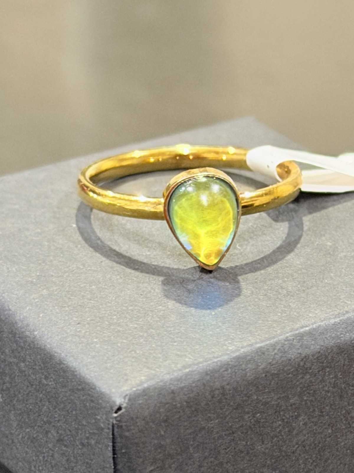 Teardrop Stone Pear Shape Bezel Stainless Steel Gold Mood Ring Size 10