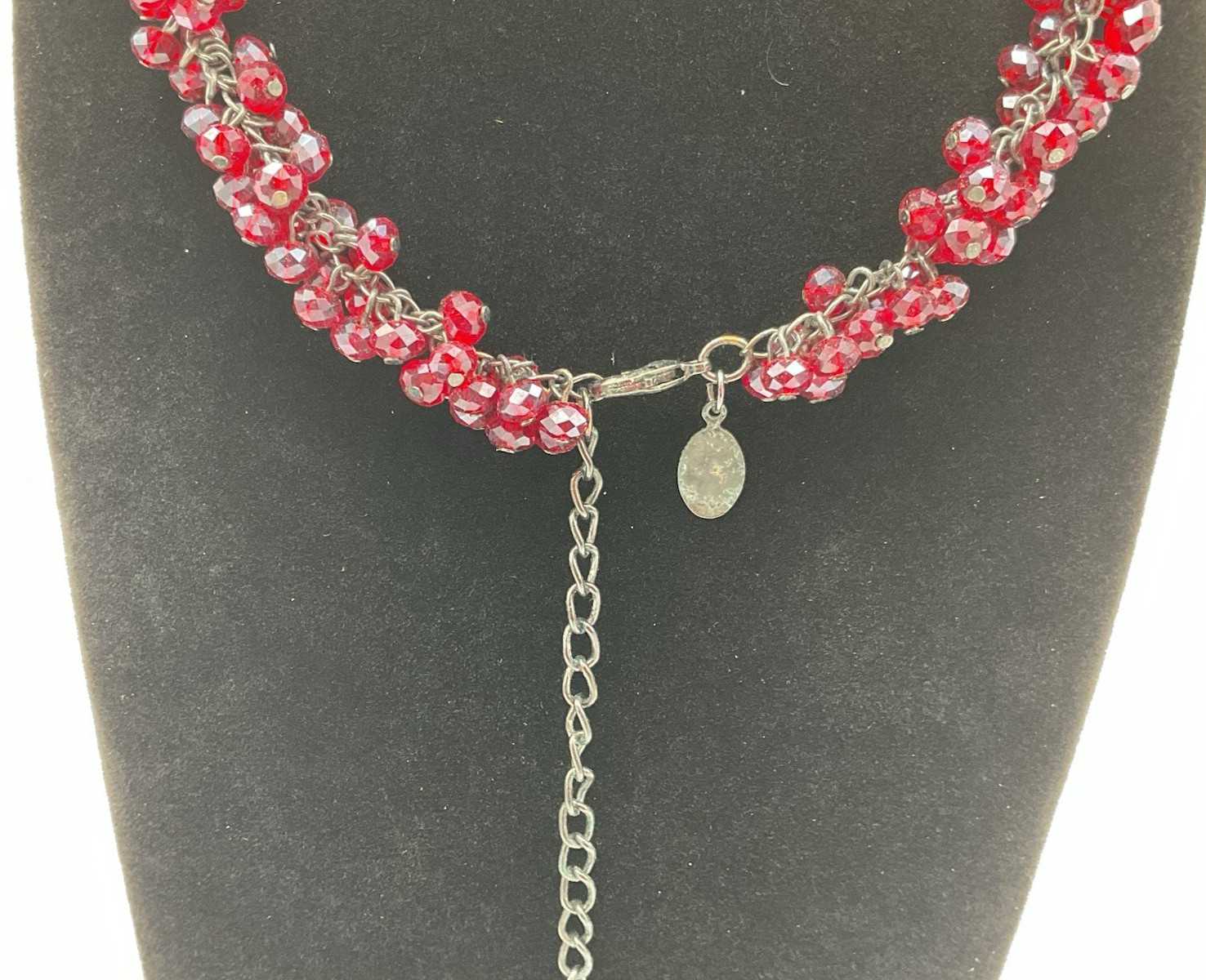 White House Black Market Cherry Red Crystal Beaded Necklace 20″ And Earrings