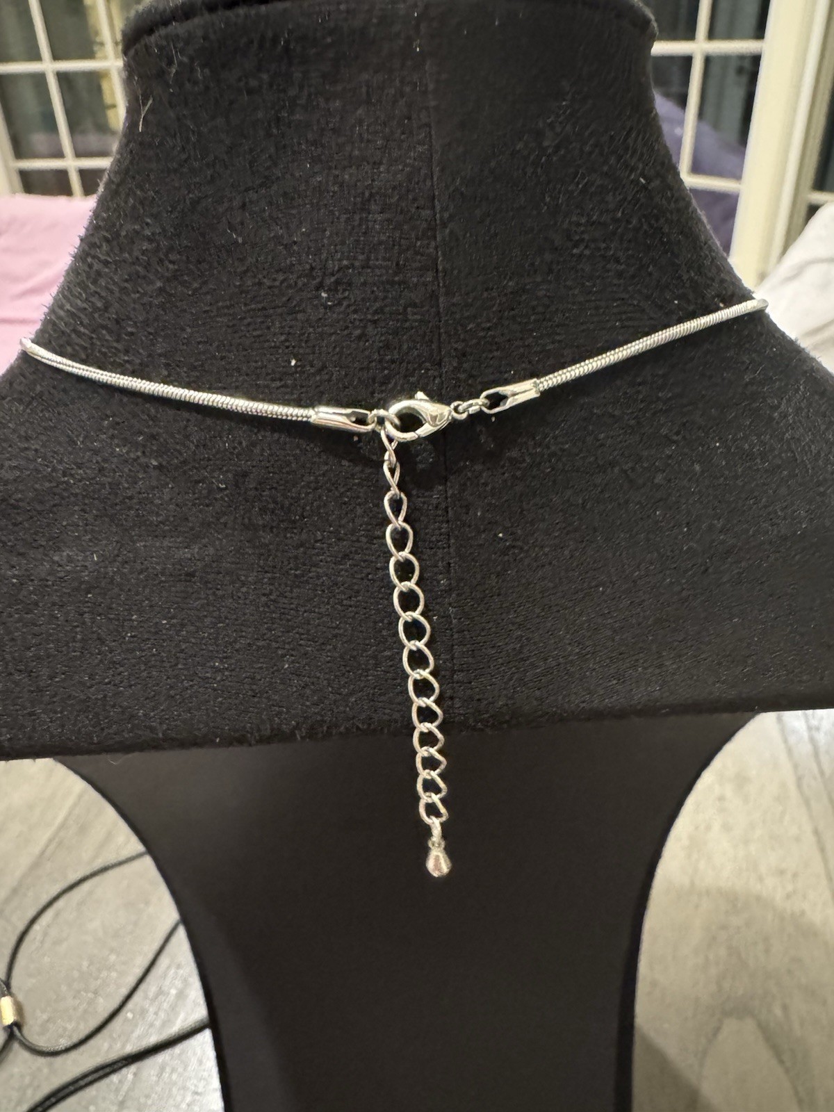 Silver Tone Pave Crystal Curved Bar Necklace Snake Chain Adjustable Fashion