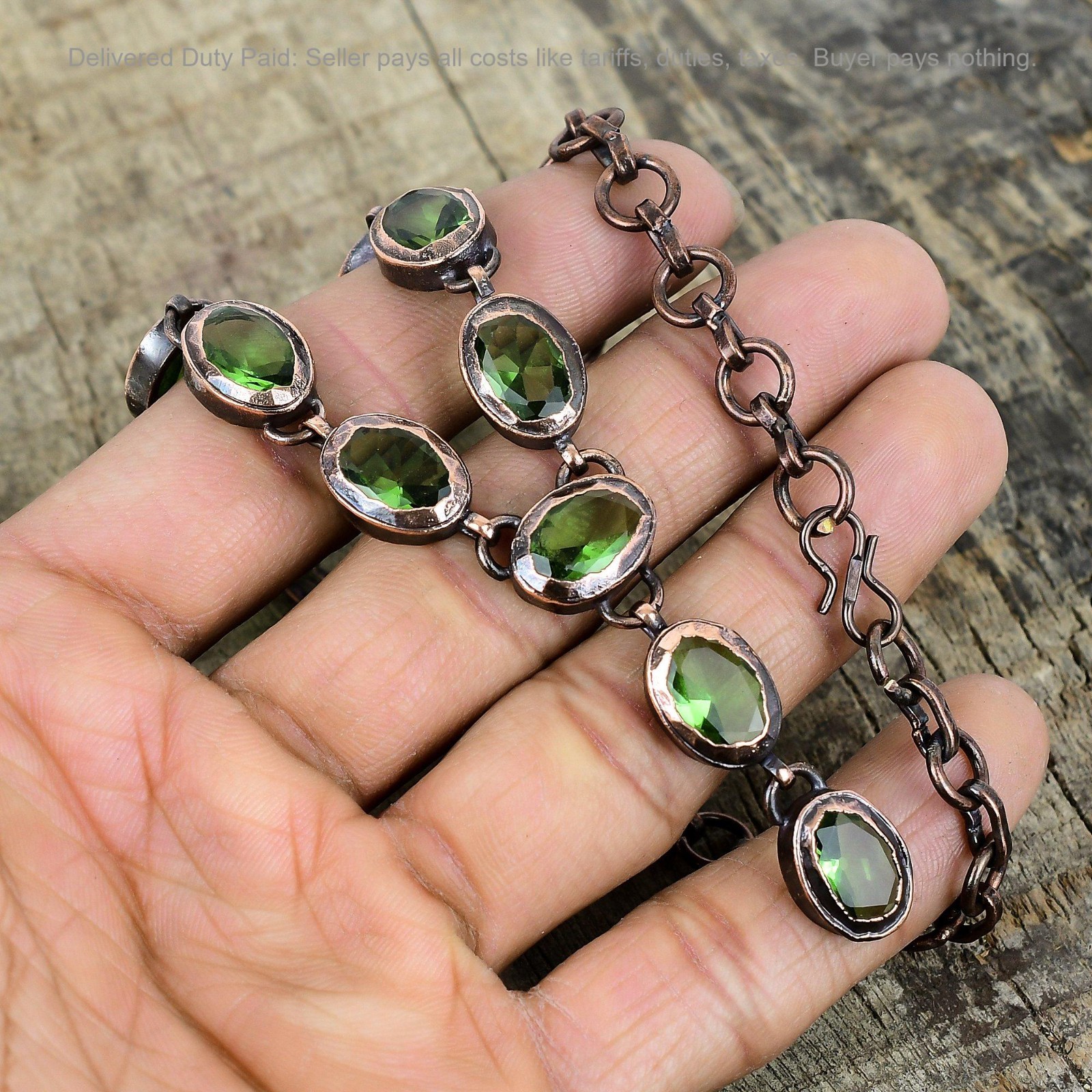 Copper Green Amethyst Gemstone Engagement Electroformed Bezel Chain New Necklace
