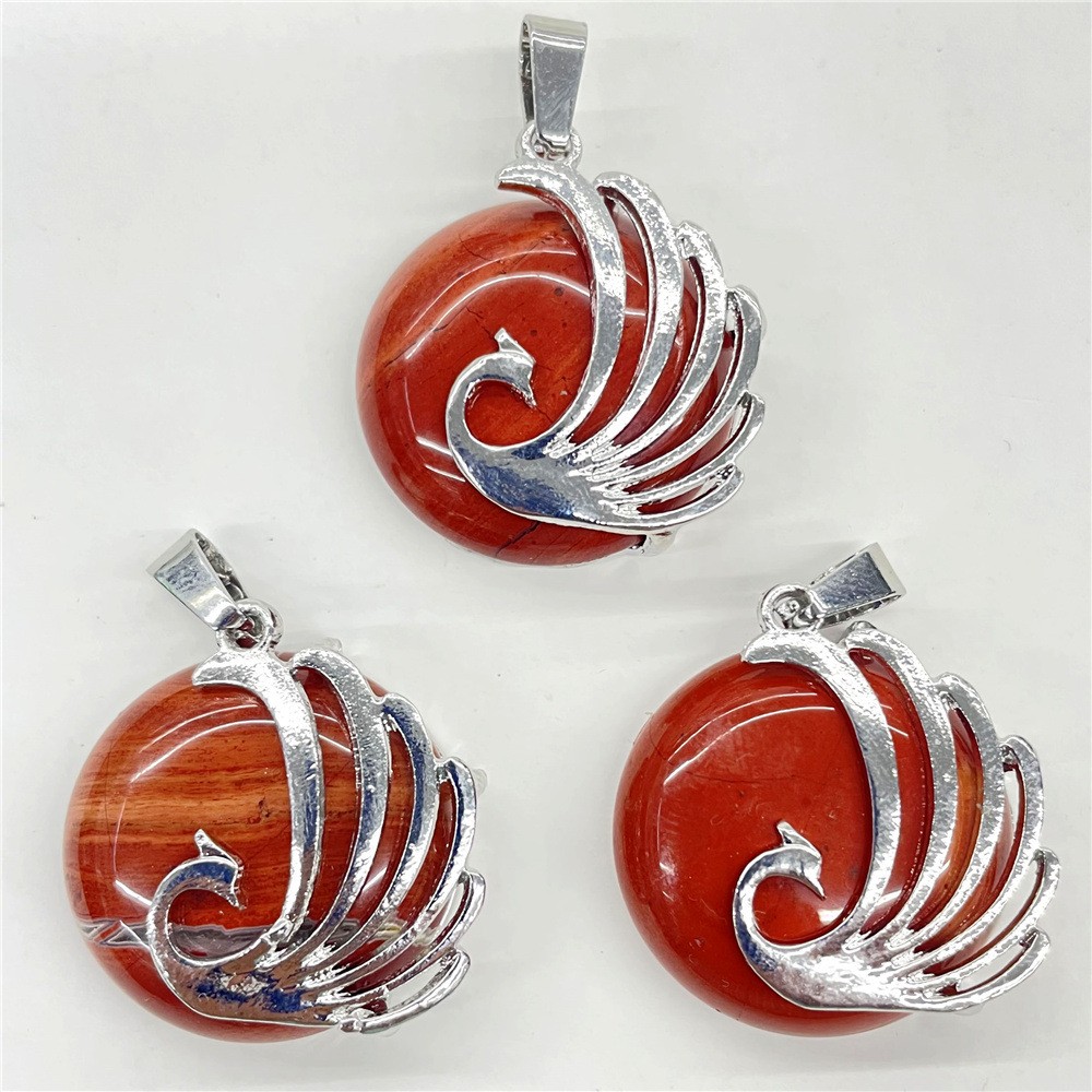 10pcs Mixed Natural Stone Round Peacock Pendants Healing DIY Jewelry Making