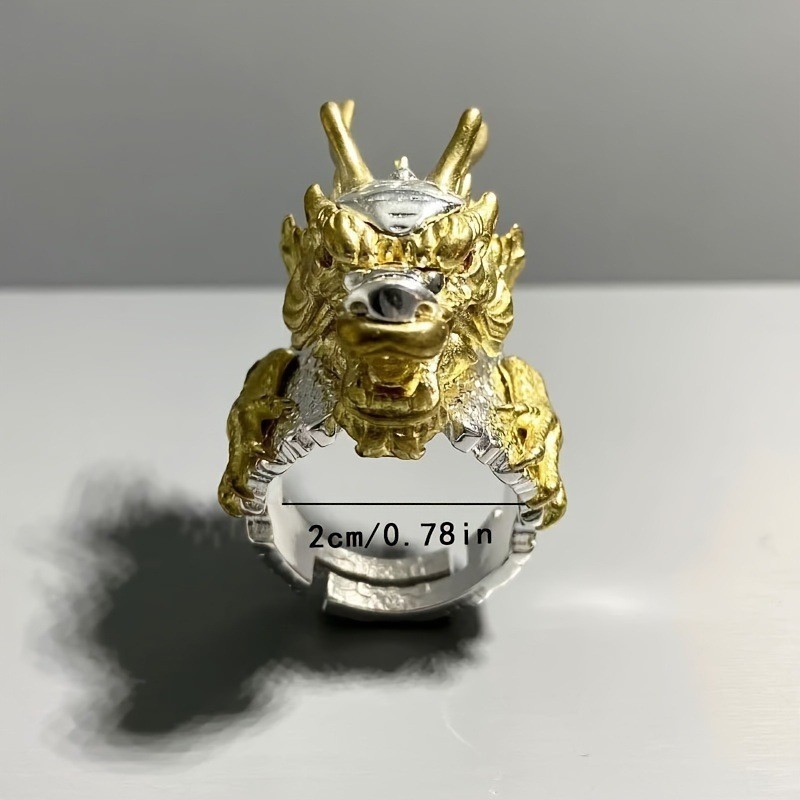 Vintage Style Chinese Style Dragon Adjustable Ring Men Open Finger Ring