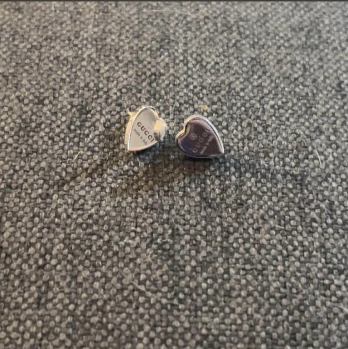 Gucci Signed Heart Stud Earrings Love Theme Silver Metal Butterfly Back Italy