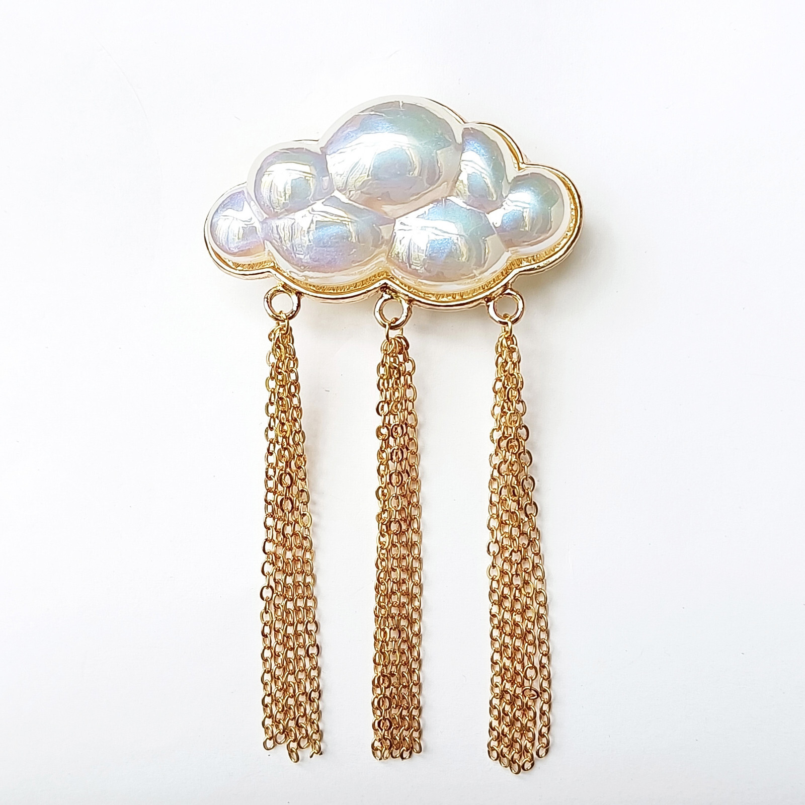2pcs Brooch White Cloud Gold Rain Raindrop Tassel Fairytale Fantasy Lovely Pin