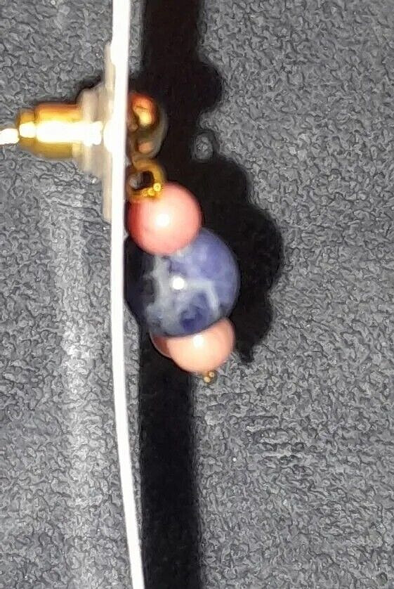 Pink Rhodonite blue sodalite new stone post earrings yelllow gold plated