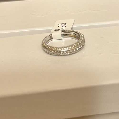 Size 8.25 Diamond CZ Half Eternity Band Ring Silver Tone Band No Mark