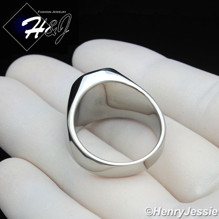 MEN’s Stainless Steel 3D Rectangle Green Gemstone Silver Ring Size 7-12*R151