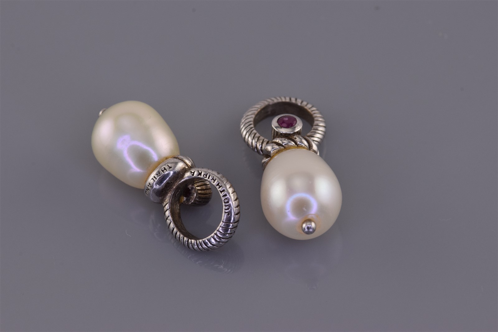 JUDITH RIPKA Sterling Silver Pearl & Ruby Accented 925 Dangling Earring Charms