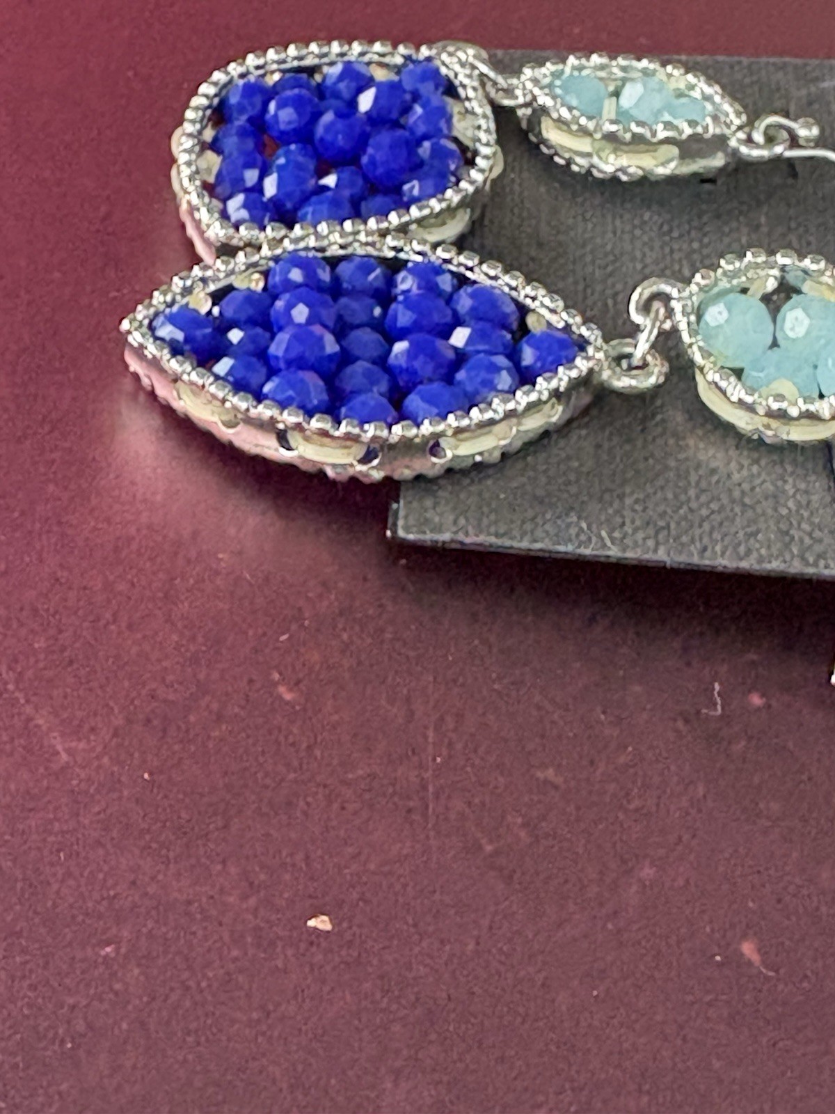 Whit House Black Market Silver Toned Tear Drop Vibrant Blue Beaded Earrings