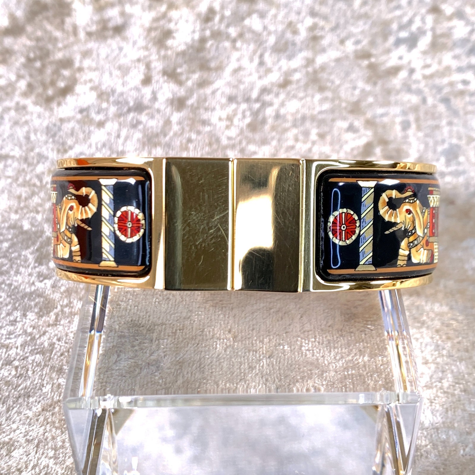 Vintage Hermes Paris Bangle Bracelet Clic Clac Black Enamel Elephant GM with Box