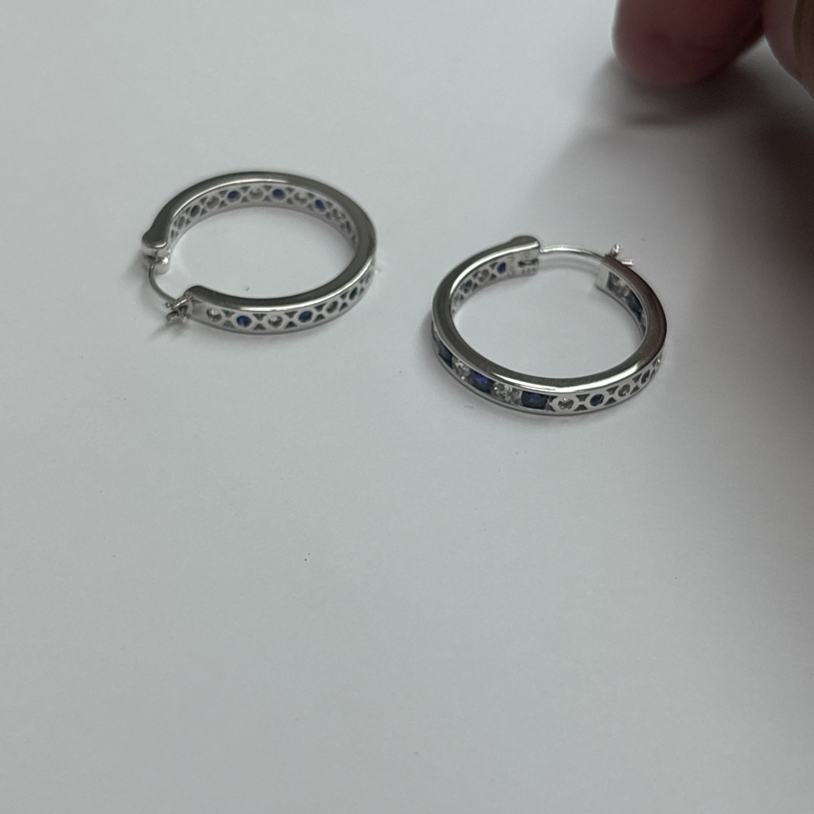Women’s Earrings Blue And Whit Cz Stones Hoop Style As Is 925 Silver