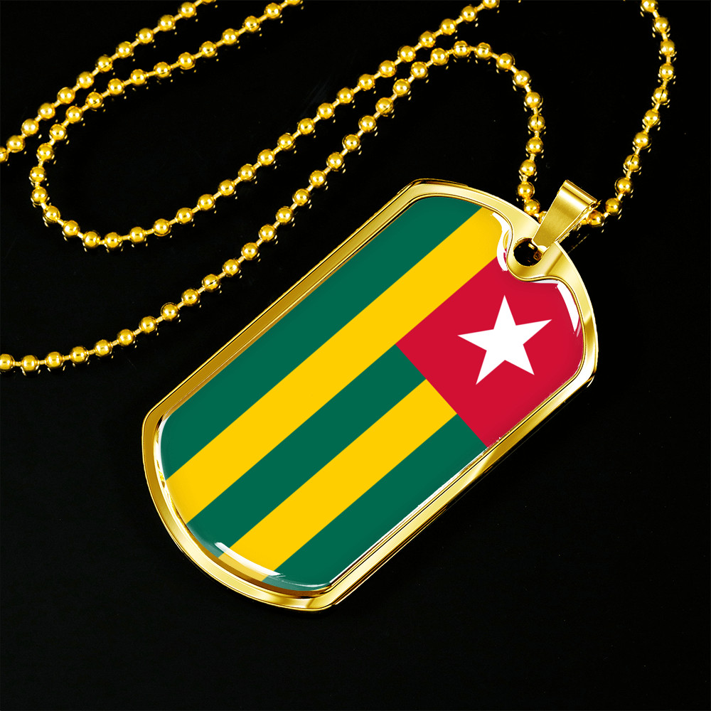 Togo Flag Necklace Stainless Steel or 18k Gold Dog Tag 24″ Chain