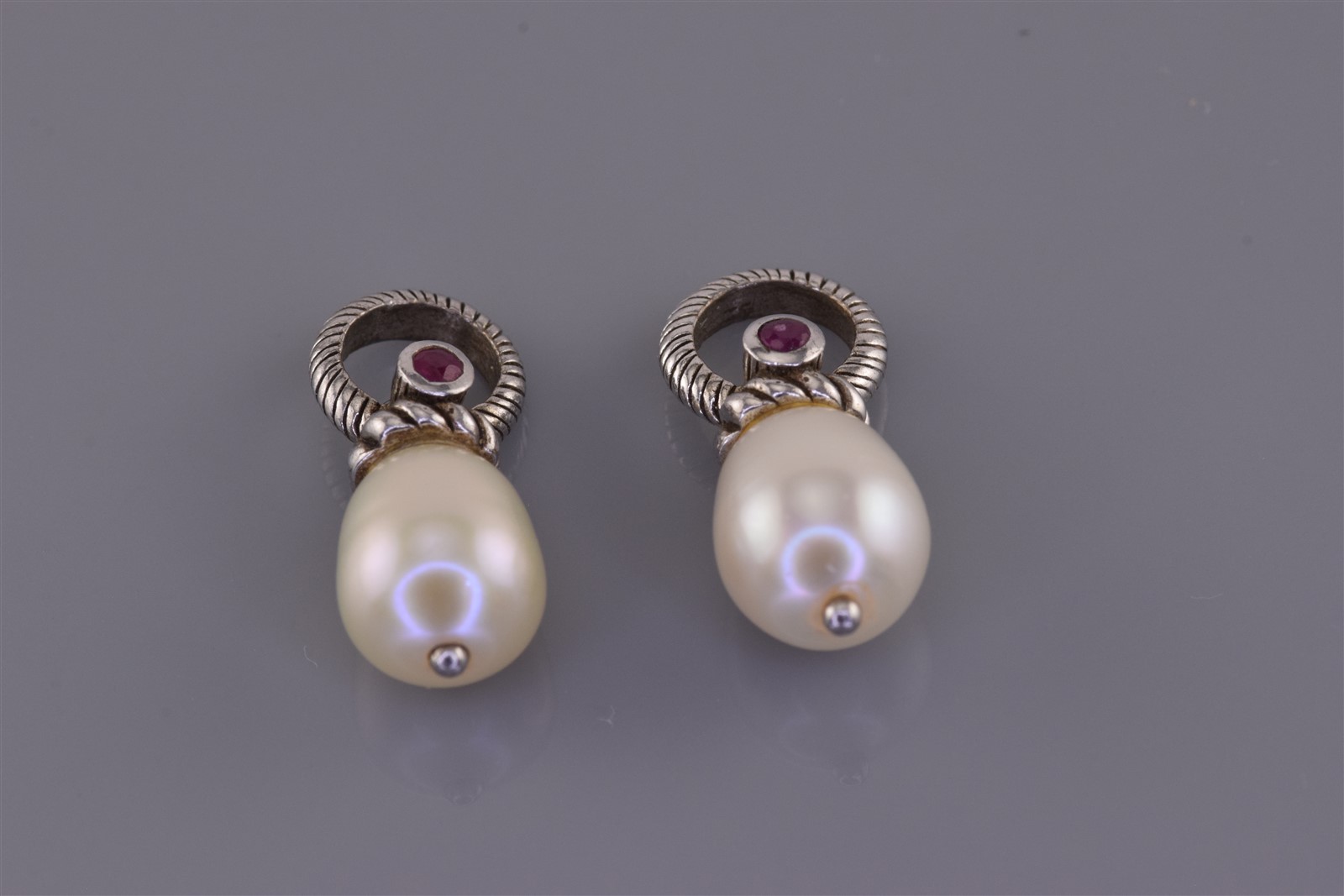 JUDITH RIPKA Sterling Silver Pearl & Ruby Accented 925 Dangling Earring Charms