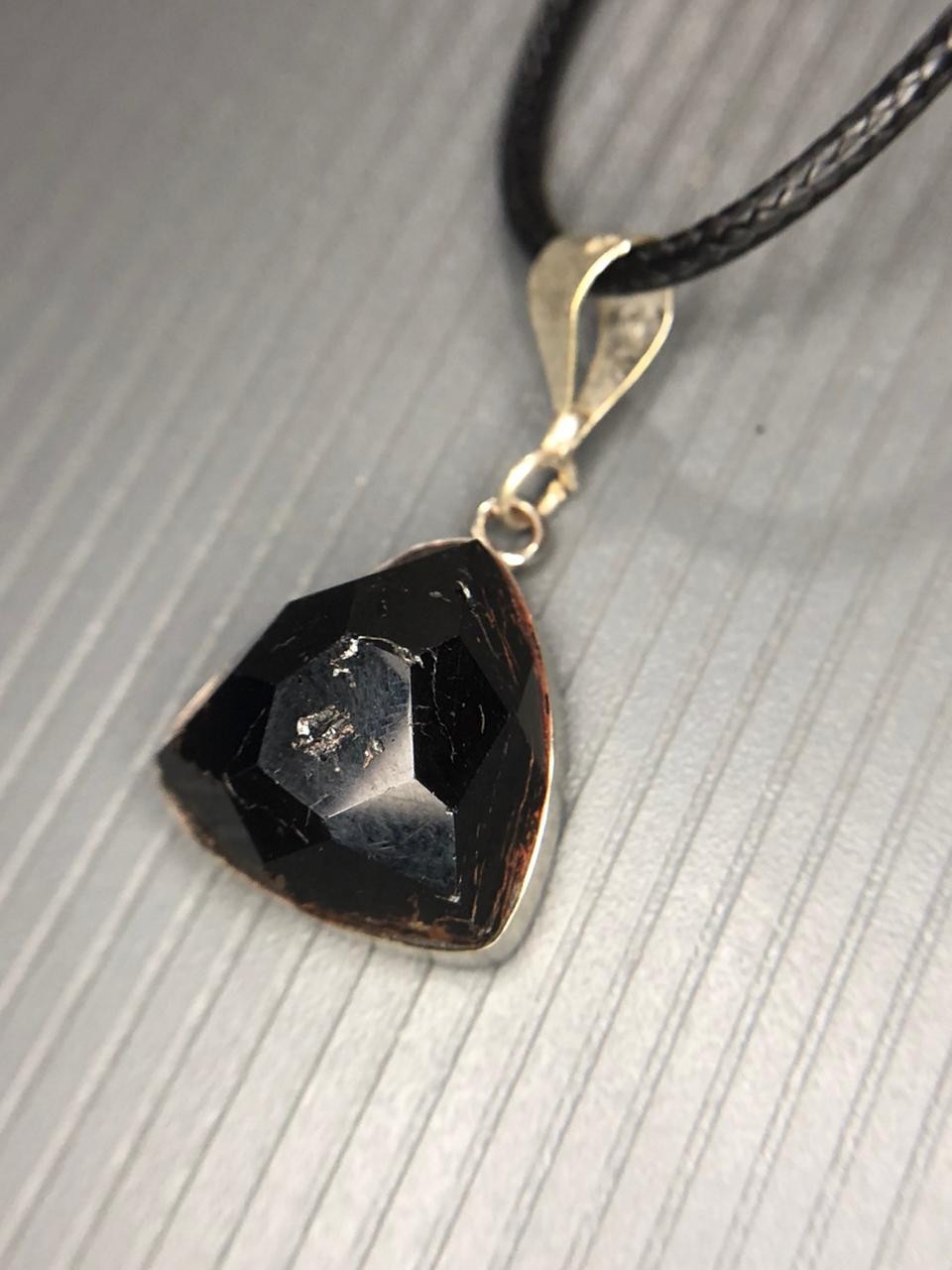 Natural Black Tourmaline Rose Cut Pendant Handmade Gemstone from Afghanistan