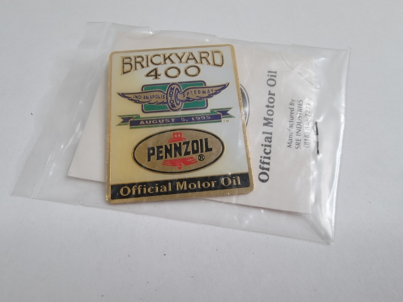 Brickyard 400 Pennzoil Official Motor Oil Broch Pin August 1995 Motor Speedway