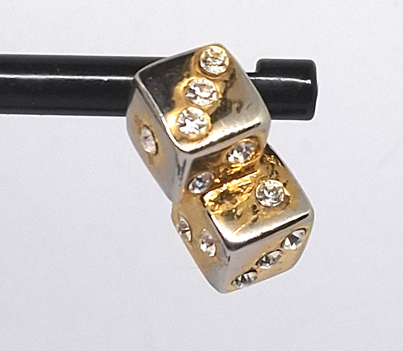 Vintage Gold Tone and Rhinestone Double Dice Post Pierced Earrings