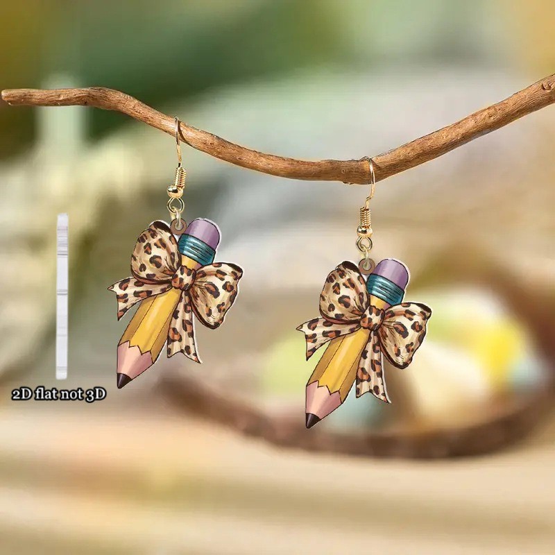 4 Pairs of Acrylic Back-to-school Teacher’s Day Bow Pencil Earrings