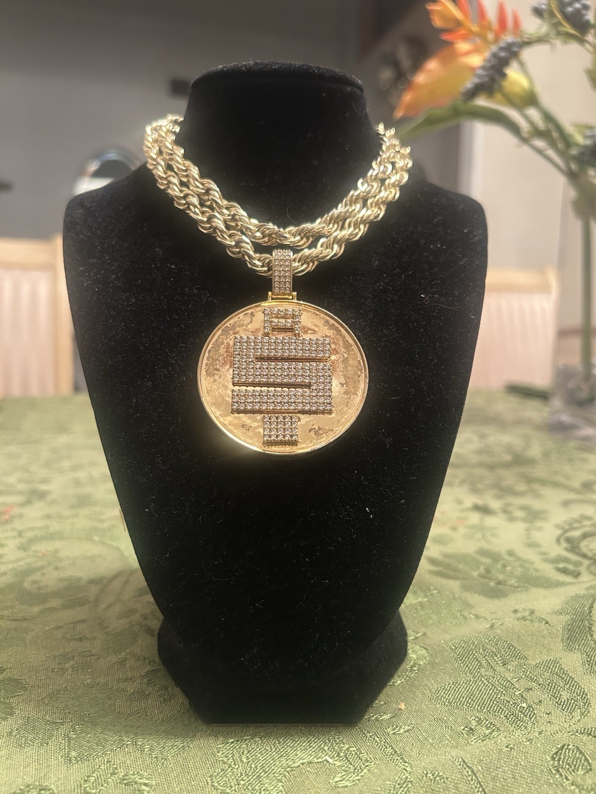 NIPSEY Hussle AllMoney In Gold Over Silver Pendant, 26” 8mm StainlessSteel Chain