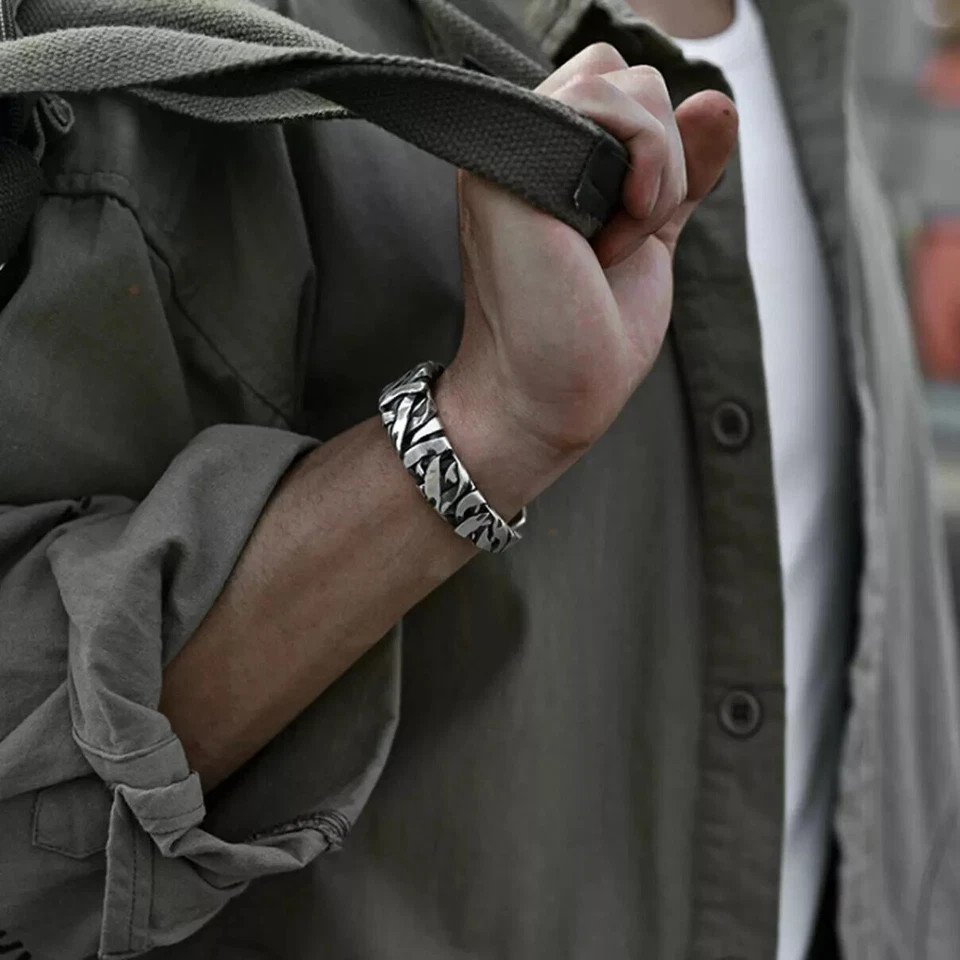 Men’s Retro C-Shaped Braided Silver Color Alloy Cuff Bracelet Jewelry
