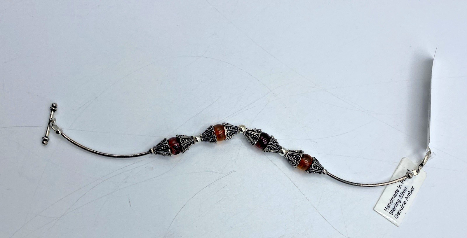 Midwest Amber Sterling Silver and Amber Bracelet 7″ Toggle Clasp NWT