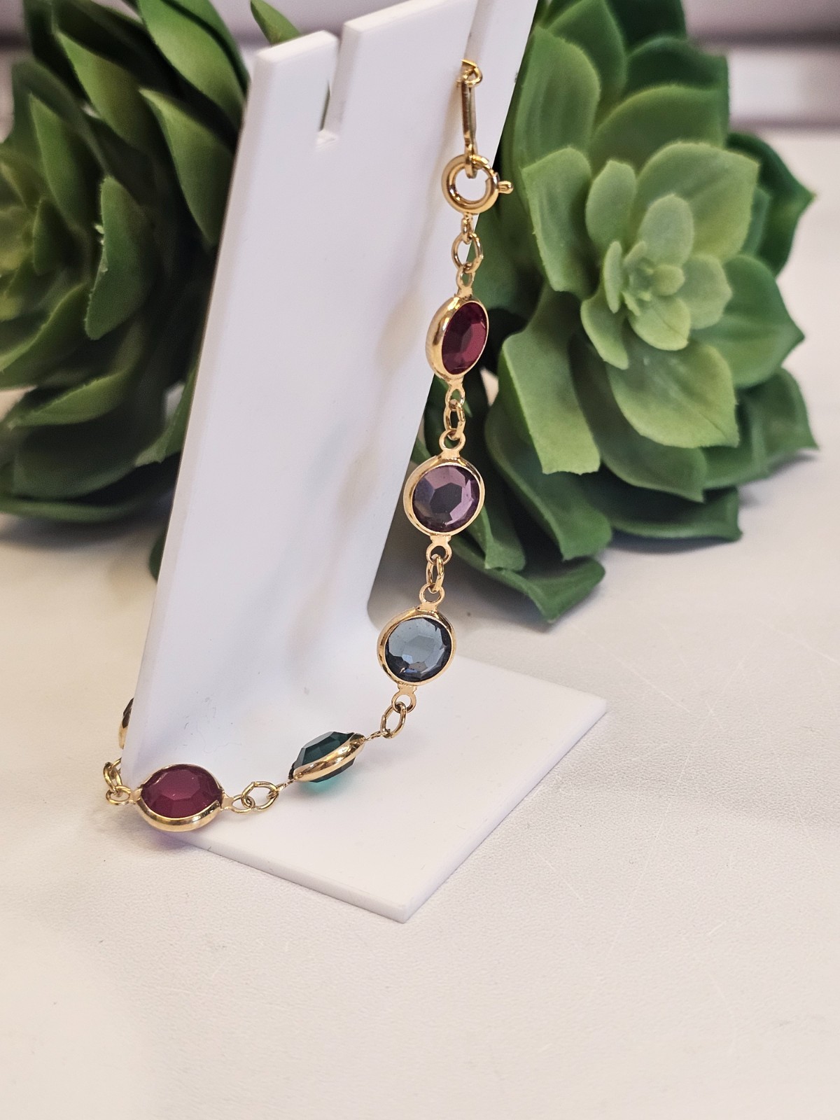 Swarovski Crystal Tennis Bracelet Red Green Blue Gold Tone Swan Signed