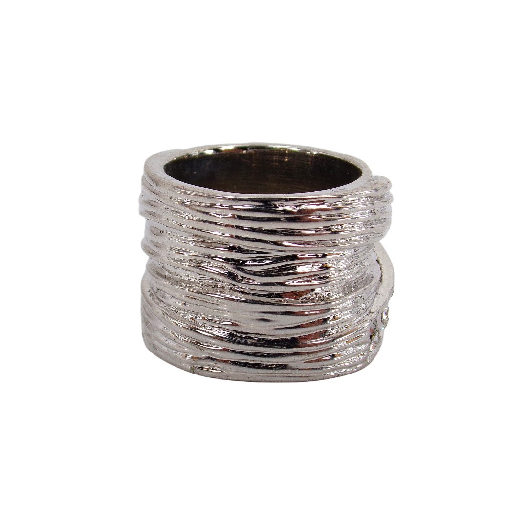 Large wide silver band ring with clear cubic zirconia stone wrap Size 7 NEW