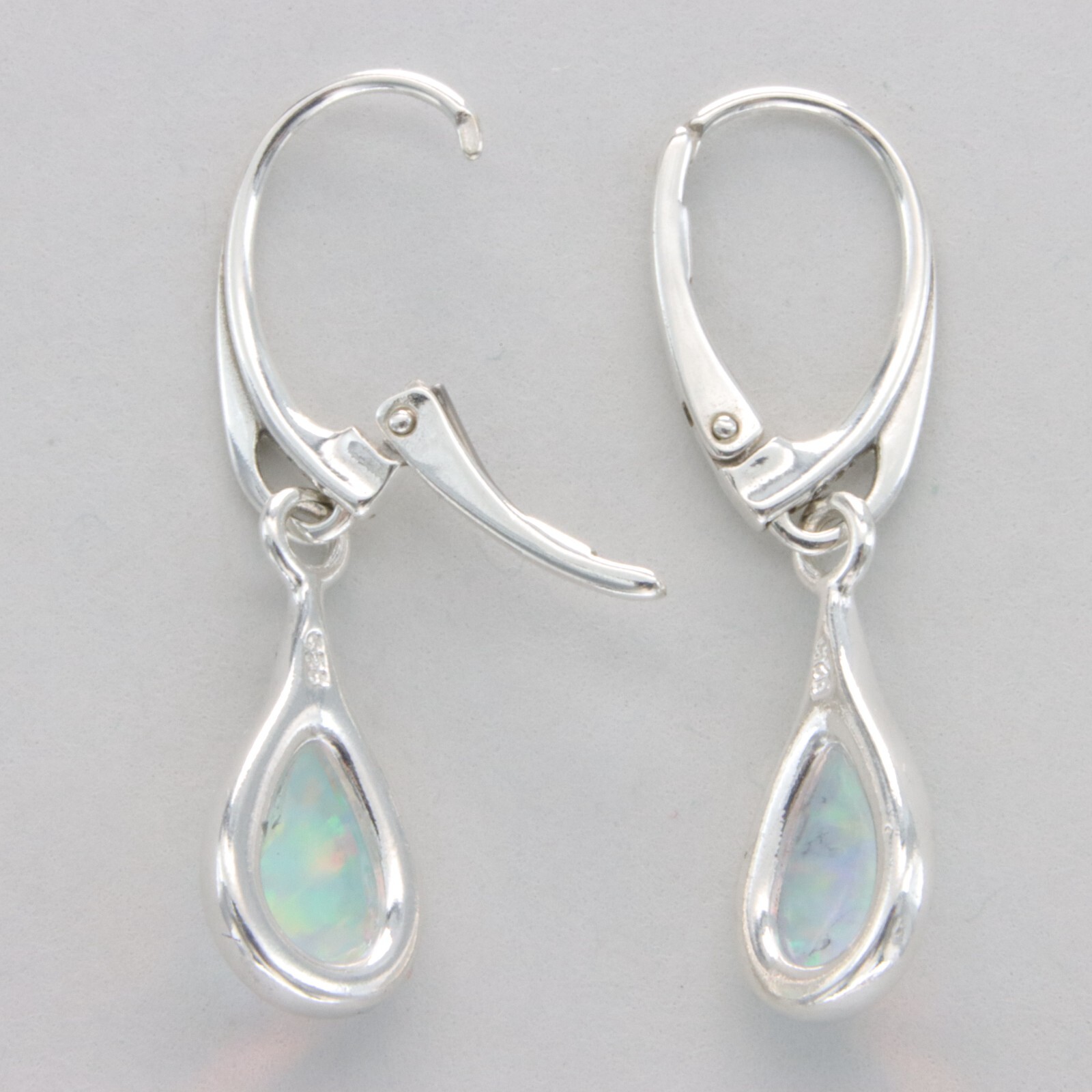 White FIRE OPAL Teardrop / Pear Leverback Earrings – 925 STERLING SILVER #545e