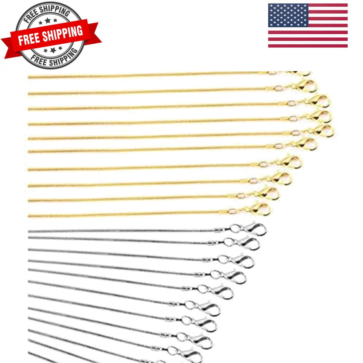 24 Pcs Gold Plated and Silver Plated 1.2 mm Snake Chains Necklace with Lobste…