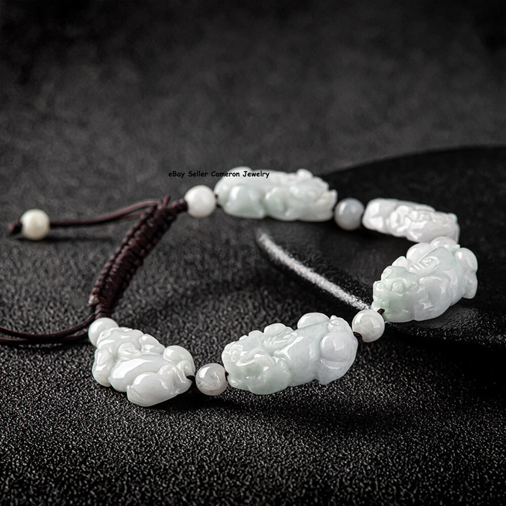Real Grade A Natural White Jade Jadeite Unisex Lucky 5pcs Pixiu Beads Bracelet