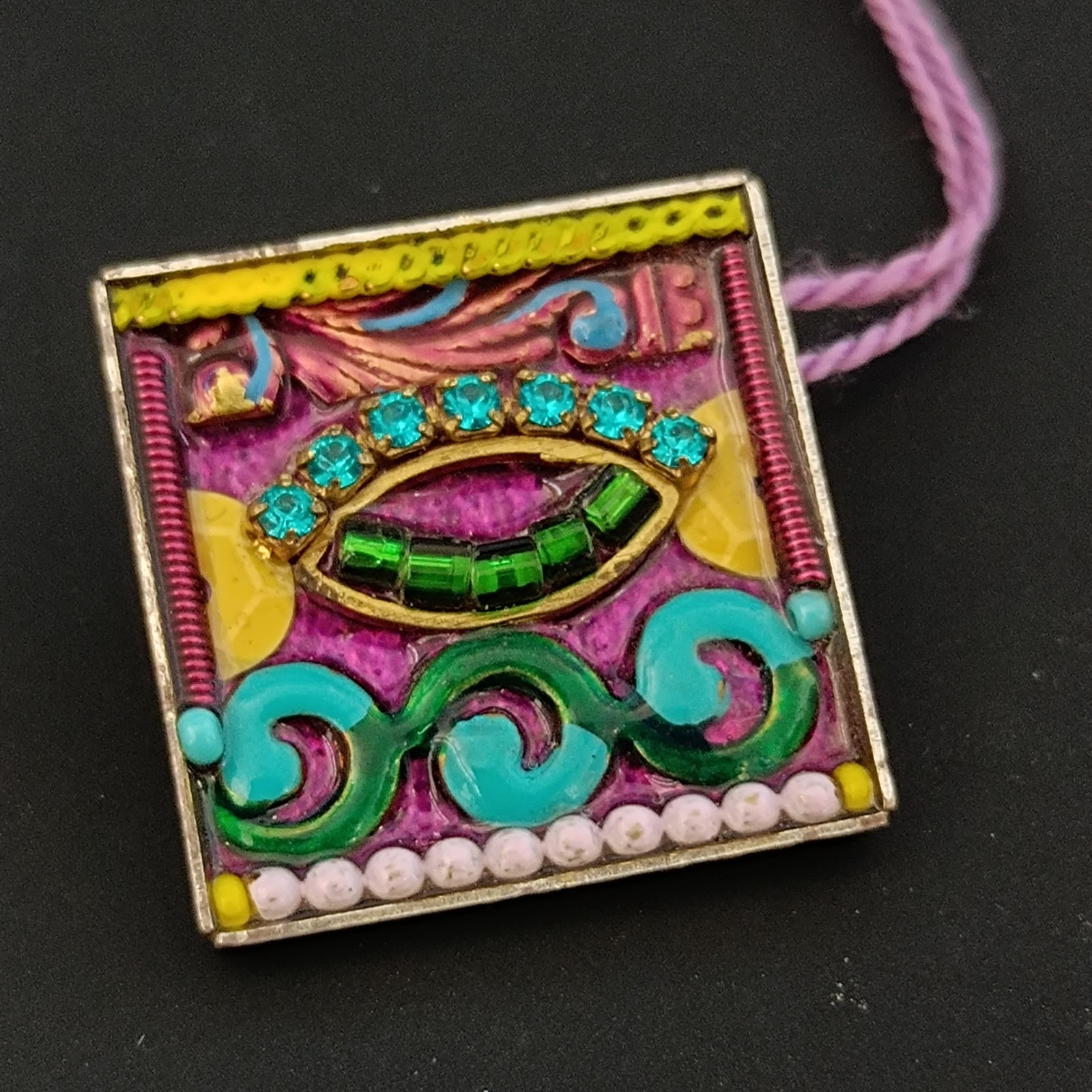 ADAYA Colorful Mosaic Brooch Eye Design Small Square Pin Folk Expressive Gift