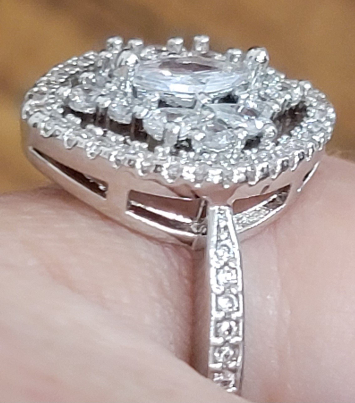 Victorian Trading 6 Clara’s Marquee Halo Promise Ring 925 Sterling 30G