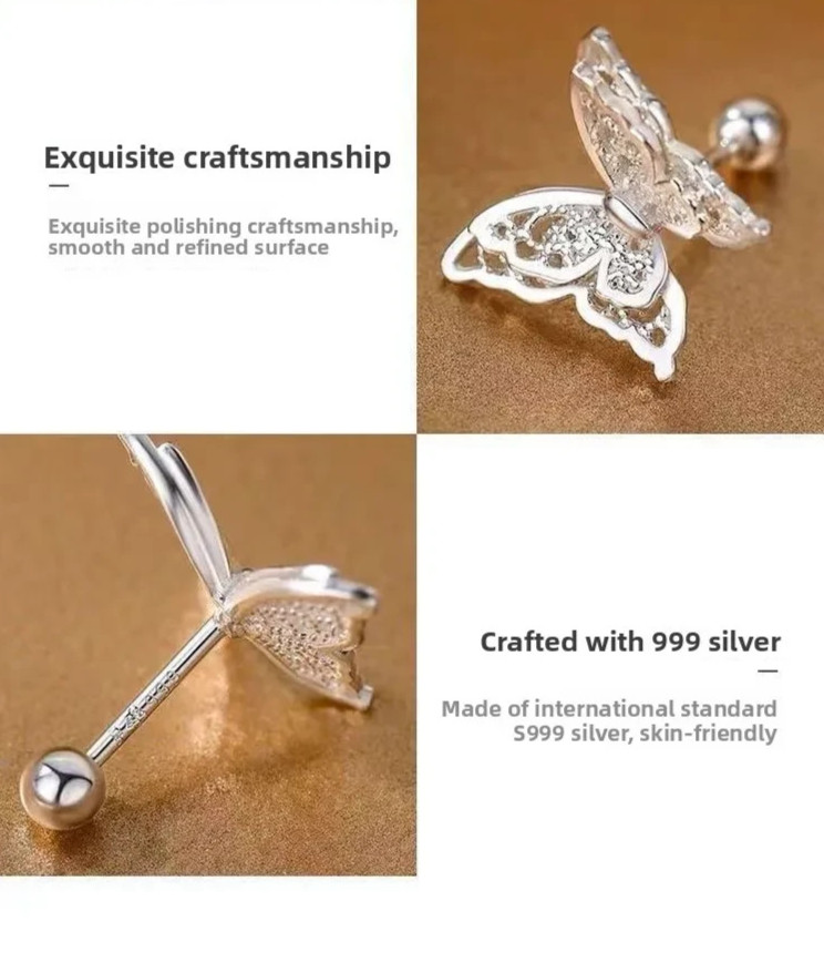 925 Sterling Silver Butterfly Stud Earrings Women Dainty Elegant Jewellery Gift