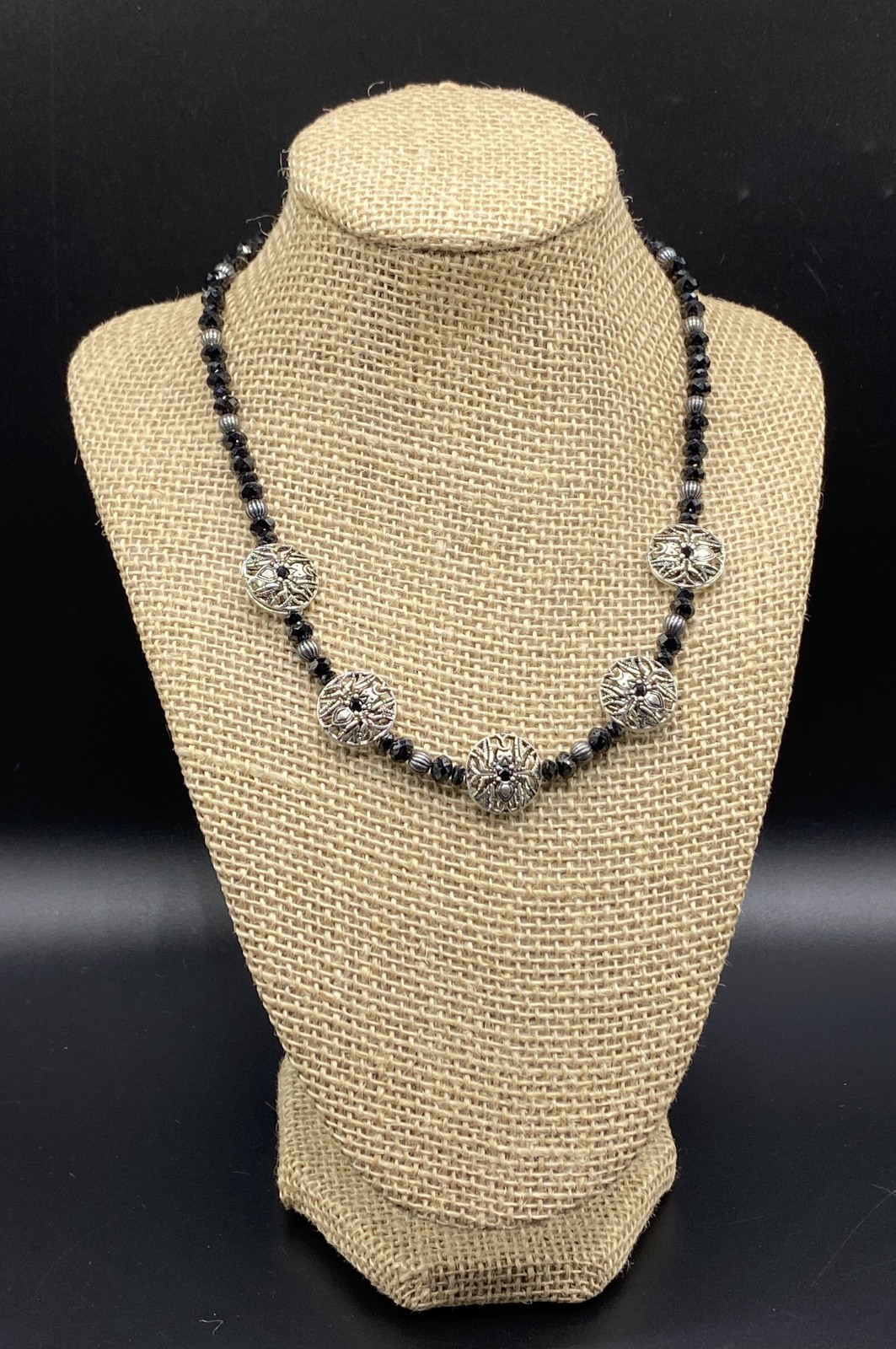KJ, KENNETH JOHNSON, CAROLYN POLLACK-Sterling Black Spinel Open Work Necklace