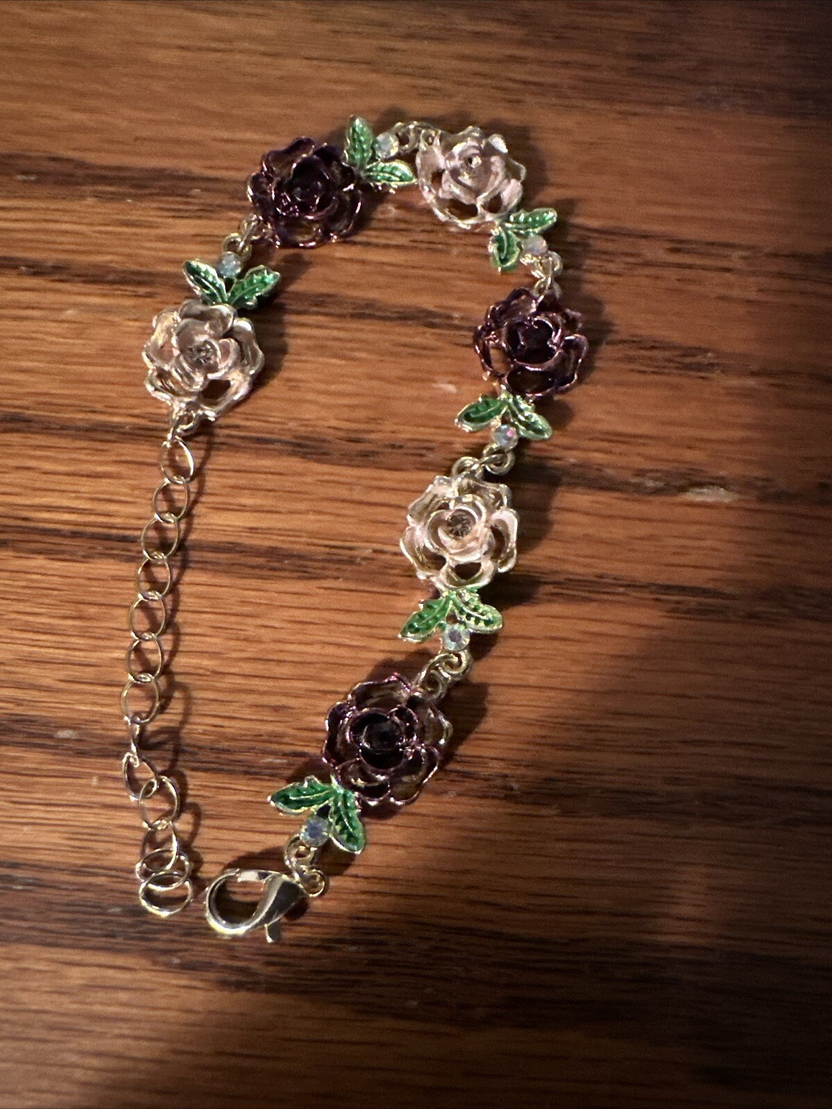 Lovely Floral Hot Pink, Pink, Gold And Green Bracelet