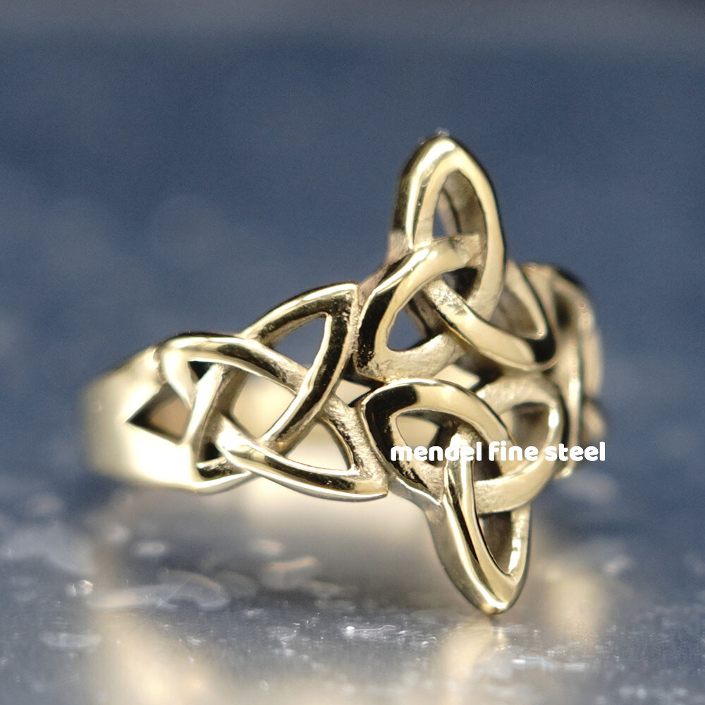 MENDEL Womens Gold Plated Irish Celtic Triquetra Trinity Knot Ring Size 6 7 8-11