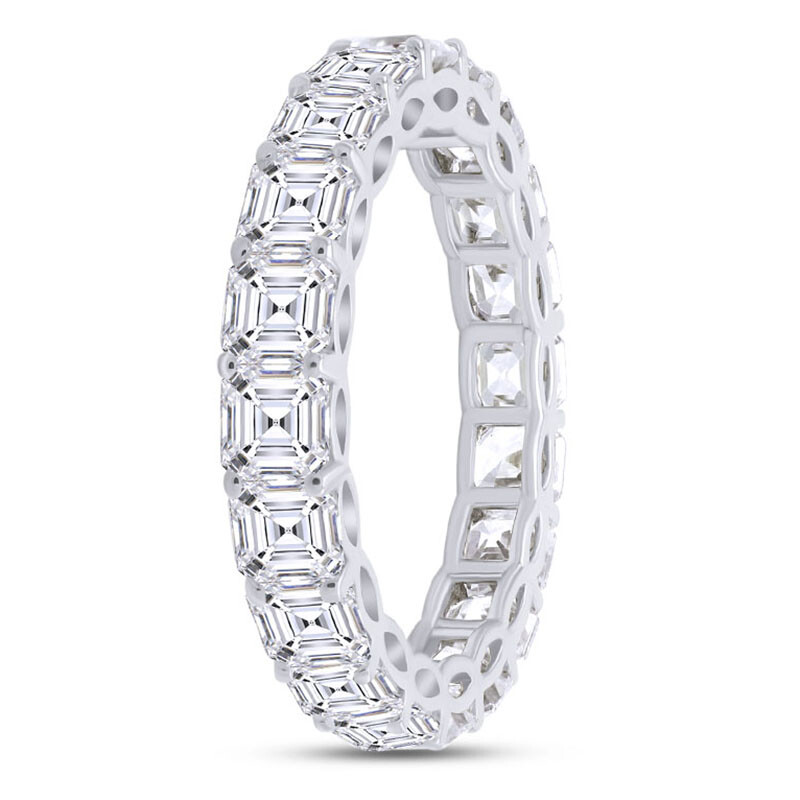 Simulated Asscher Diamond Eternity Band Ring In 14K Gold Plated Silver