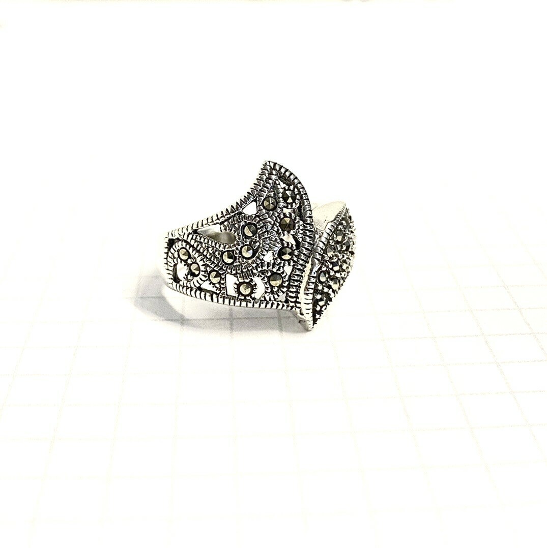 (SIZE 6,7,8,9) MARCASITE Stones RING Filigree Detailing .925 STERLING SILVER