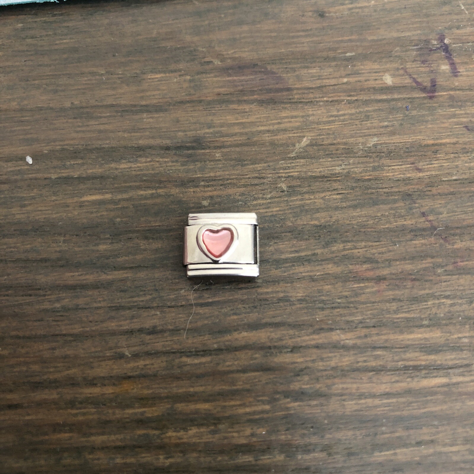 NOS Enameled Light Pink Heart Italian Charm Modular Bracelet Link 9mm