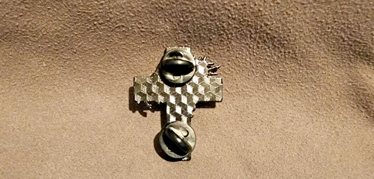 Christian Black and White Relief Jesus on Cross Enamel Lapel Brooch Hat Pin