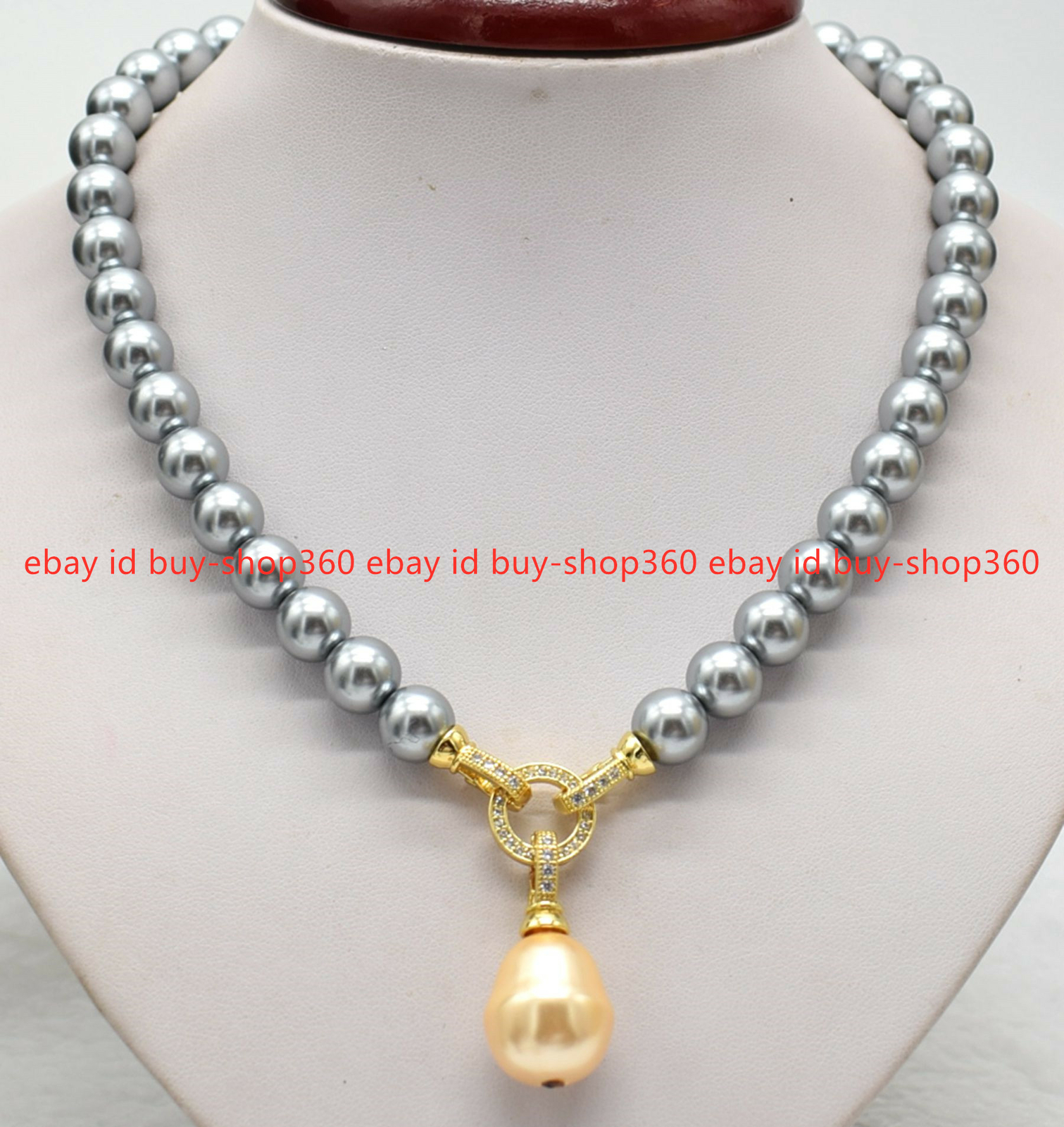 New 10mm Gray South Sea Shell Pearl & Multicolor Teadrop Pendan Necklace 18″