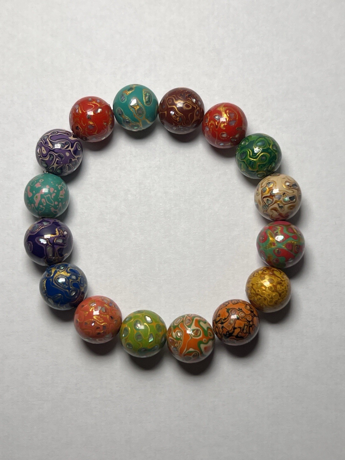Multi-Colored Chinese Lacquer Beaded Bracelet Stretchable – 12mm
