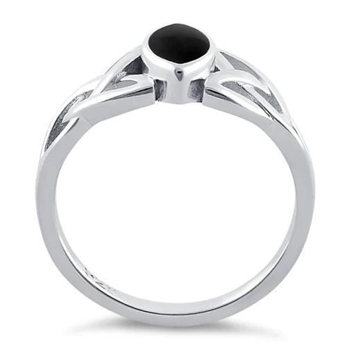 Celtic Synthetic Black Onyx Triquetra Ring Marquise Shape 925 Sterling Silver