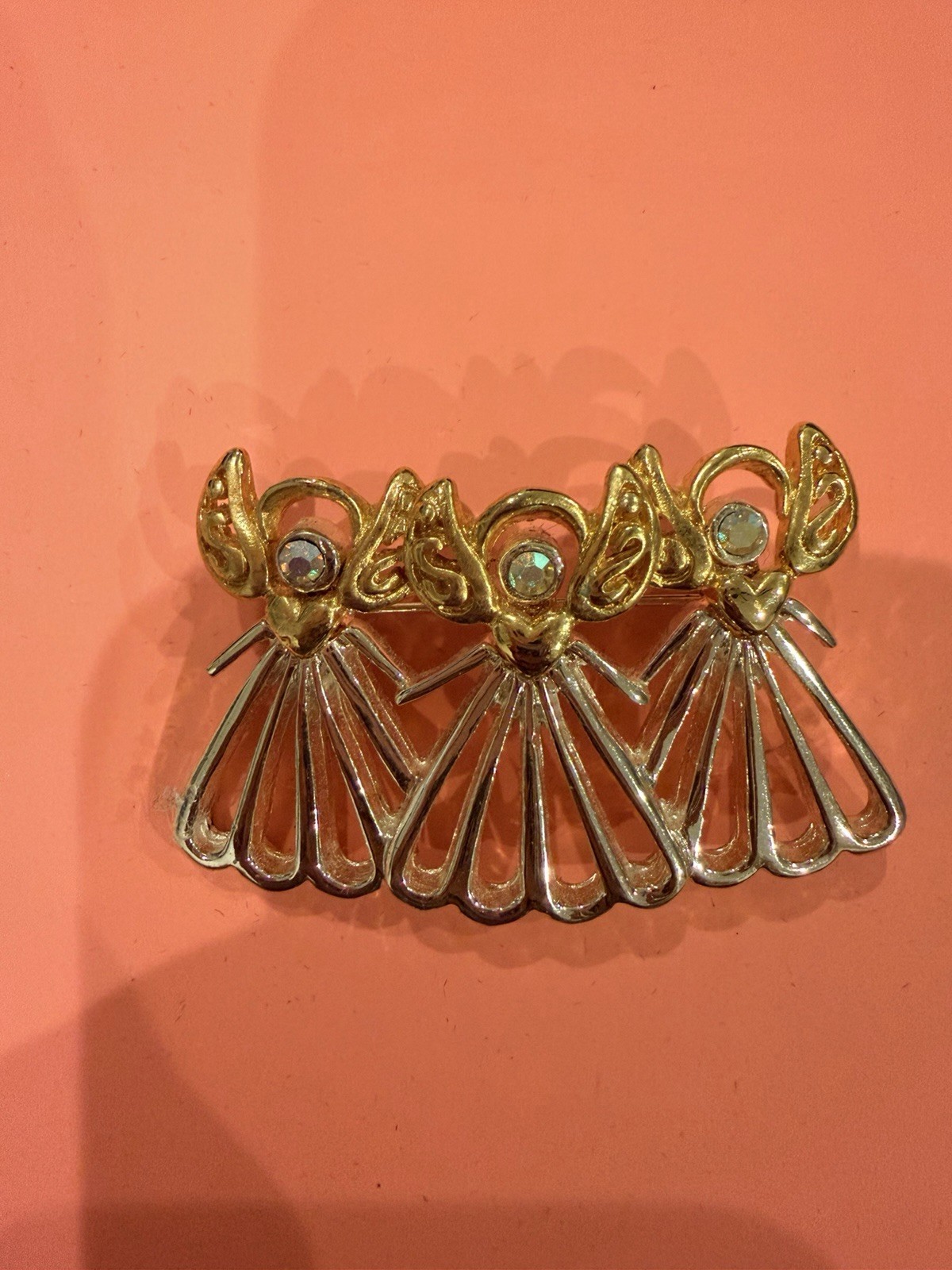 Vintage Gold Tone & Silver Tone Metal Angel Brooch Pin